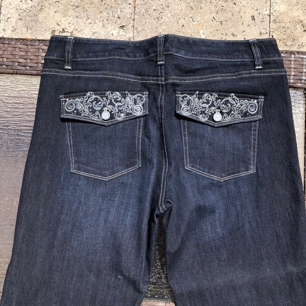 white house black market boot leg dark wash jeans